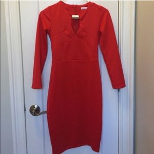 Over the knee red dress with gold buckle detail